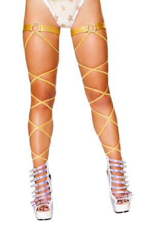 100 Shimmering leg wrap with attached o-ring garters - gold- Rave or Sleep