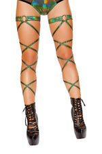 100 Shimmering leg wrap with attached o-ring garters - green- Rave or Sleep