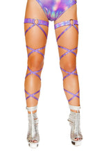 100 Shimmering leg wrap with attached o-ring garters - purple- Rave or Sleep