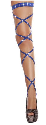 100 Solid Leg Strap with Attached Garter & Rhinestone Detail - blue- Rave or Sleep