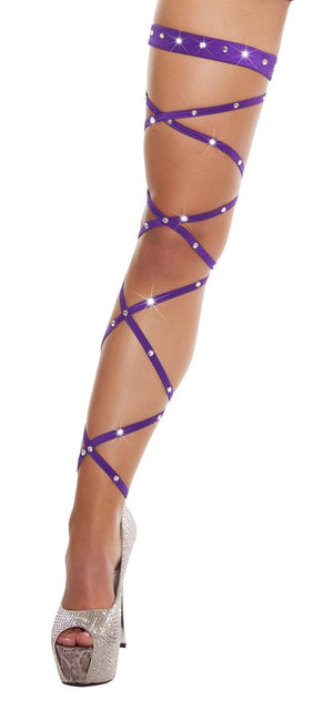 100 Solid Leg Strap with Attached Garter & Rhinestone Detail - purple- Rave or Sleep