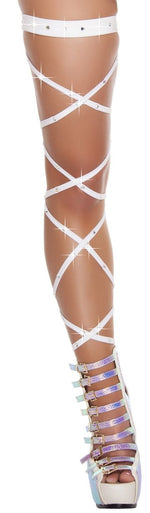 100 Solid Leg Strap with Attached Garter & Rhinestone Detail - white - Rave or Sleep