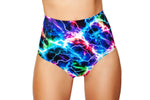 High-Waisted Electric Printed Puckered Shorts