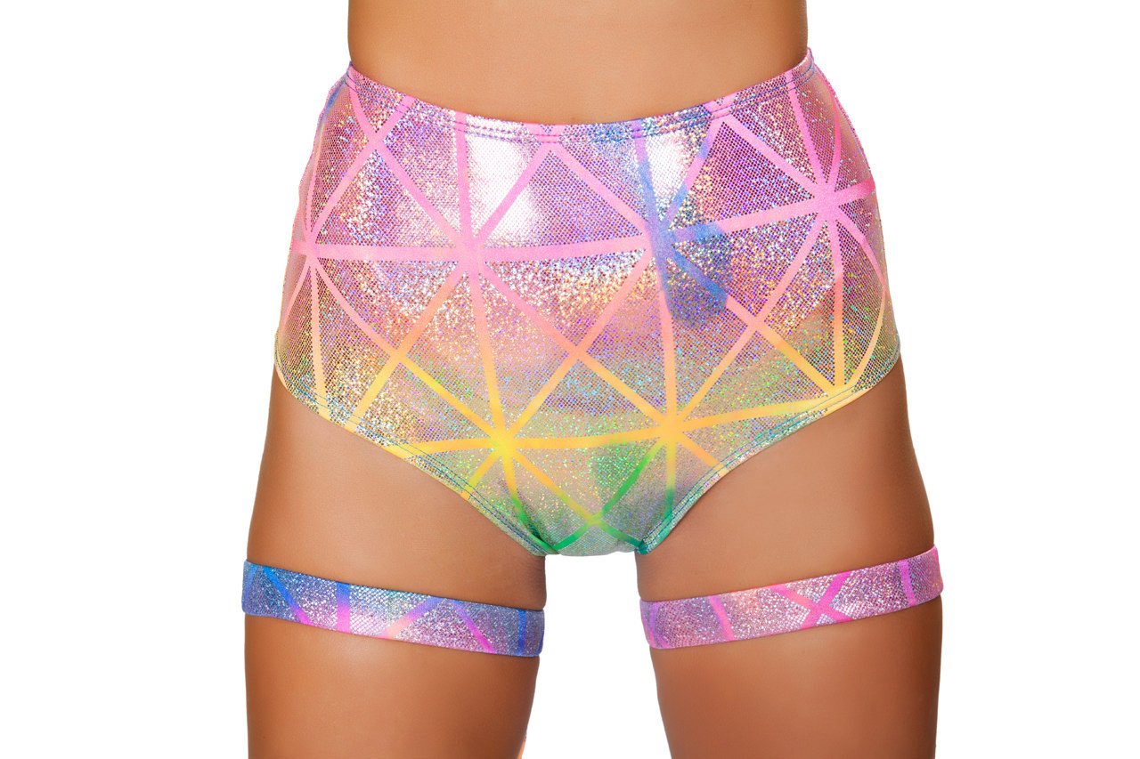 3452 - Roma Rave Colorful Multi Laser High Waisted Shorts