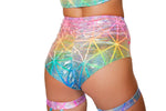 3452 - Roma Rave Colorful Multi Laser High Waisted Shorts