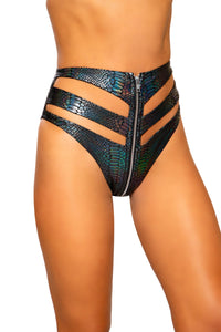 3728 - Snake Skin Cutout High-Waisted Shorts with Zipper Closure