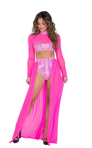 6014 - Open Long Sheer Skirt with Waisted Band