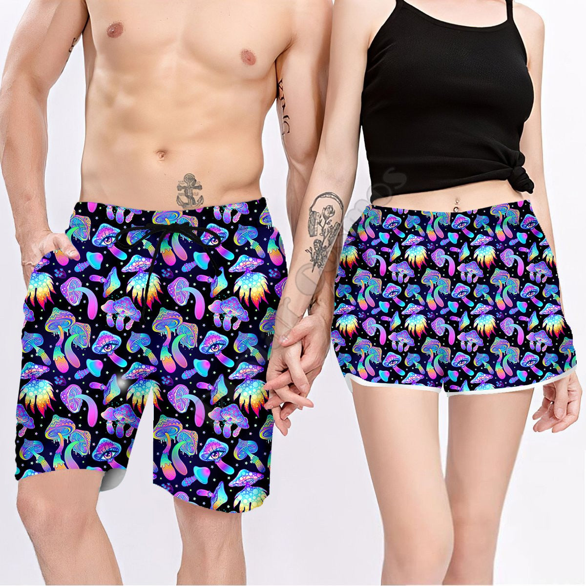 Couple Matching Psychedelic Mushroom Shorts
