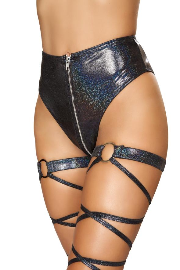 High-Waisted Rave Shorts with Zipper Front Closure - black front - Rave or Sleep