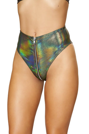 High-Waisted Rave Shorts with Zipper Front Closure - green front - Rave or Sleep