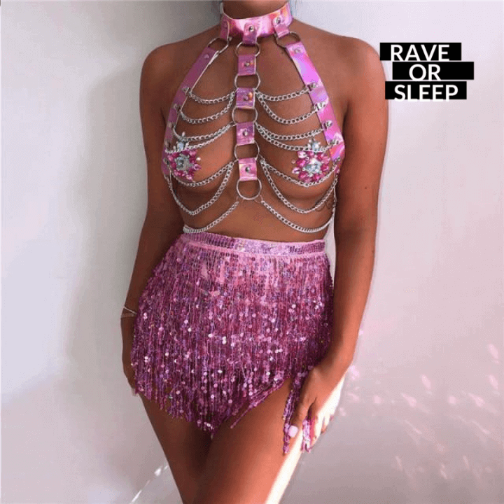 Pink shiny holographic outfit set