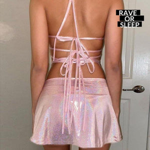 Lolly glitter pink two piece festival costume