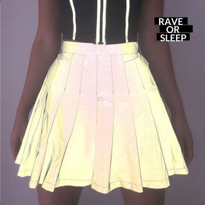 Neon reflective high waist mini skirt