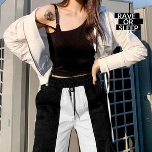 Elastic High-waisted Patchwork Cargo Jeans