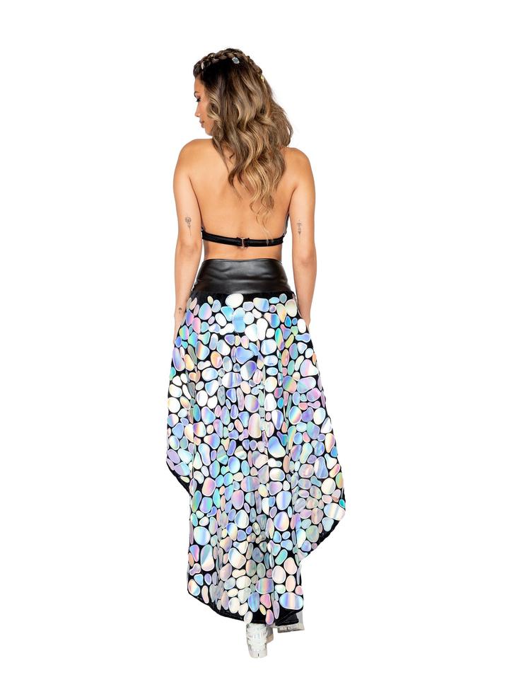 Long Holographic Metallic Spotted Flare Skirt - back - Rave or Sleep