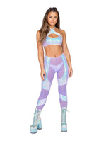 Low Rise Sheer Pants with Sequin Chaps Detail - lavender front - Rave or Sleep