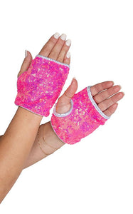 Open Finger Sequin Gloves - Hot Pink - Rave or Sleep