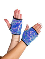 Open Finger Sequin Gloves - Jade Blue - Rave or Sleep