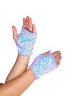 Open Finger Sequin Gloves - Lavender - Rave or Sleep