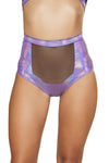 Purple High-Waisted Shorts with Sheer Panel and Cross Back - Rave or Sleep