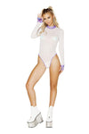 Sheer White Long Sleeved Romper with Purple Collar - Rave or Sleep