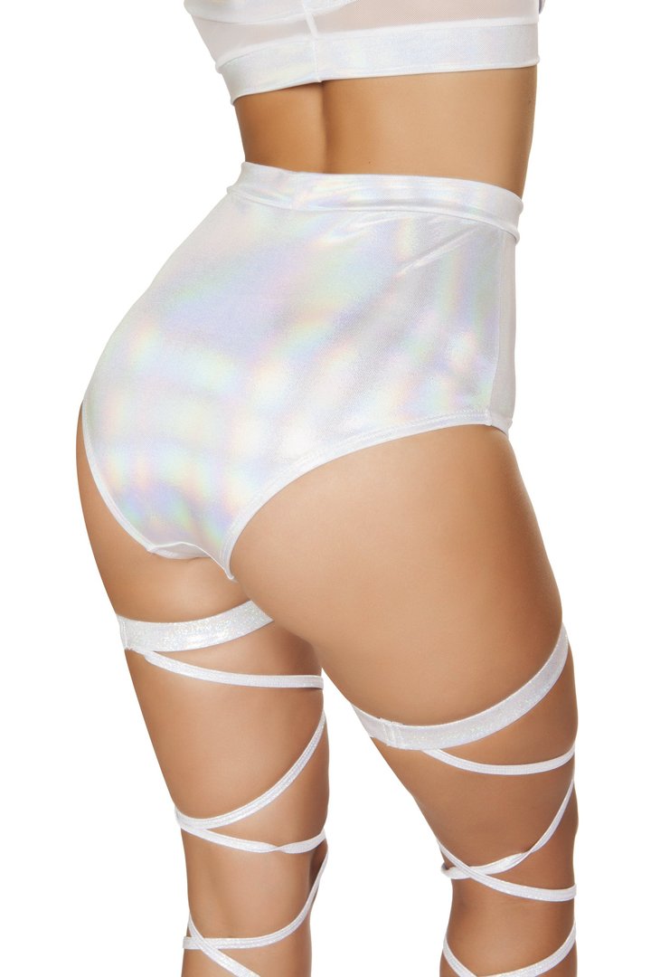 White High-Waisted Short with Sheer Panel and Cross Back - back view - Rave or Sleep