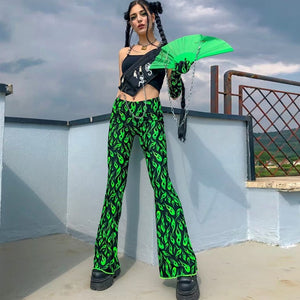 Neon Green Rave Flare Pants