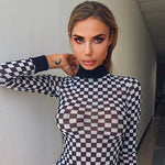 Black and White Checkered Long Sleeve T-Shirt