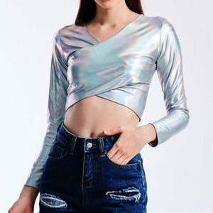 Metallic Holographic Long Sleeve Shirt