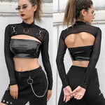 Mesh Long Sleeve O Neck Crop Top