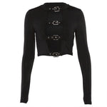 Hollow Out Long Sleeve Buckle Top