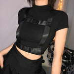 Black Crop Top with Buckle Ribbon