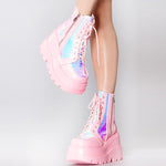 Holographic Pink Platform Ankle Boots