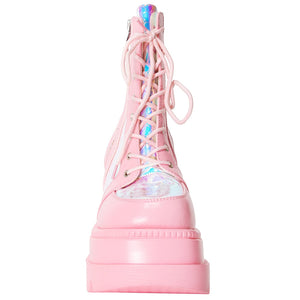 Holographic Pink Platform Ankle Boots