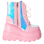 Holographic Pink Platform Ankle Boots
