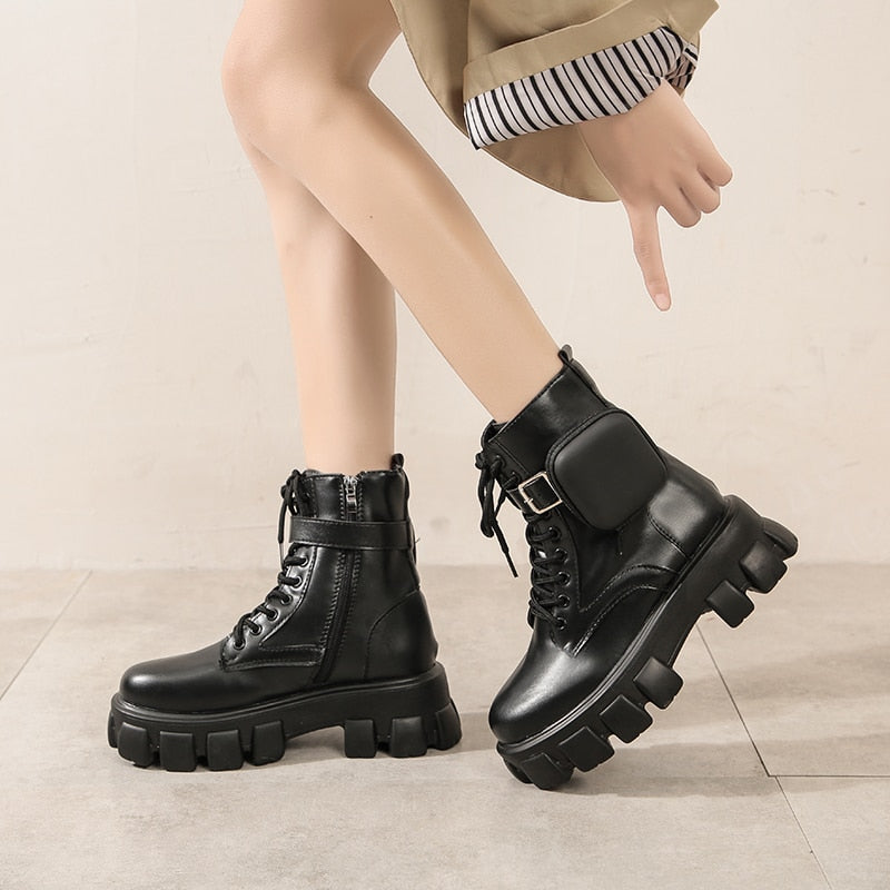 Platform Ankle Boots with attached Pocket