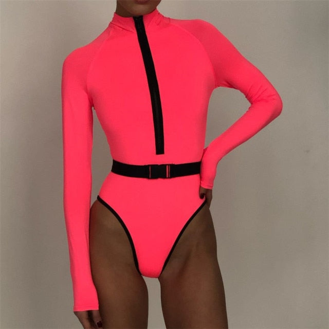 Neon Green & Pink Long Sleeve Bodysuit