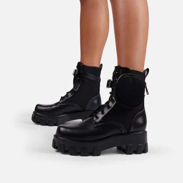 Platform Ankle Boots with attached Pocket