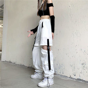 White Removable Cargo Rave Pants