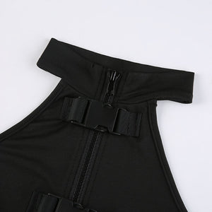Black Off Shoulder Zip Up Bodysuit