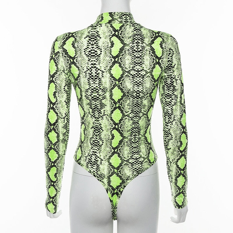 Neon Green Snake Print Bodysuit