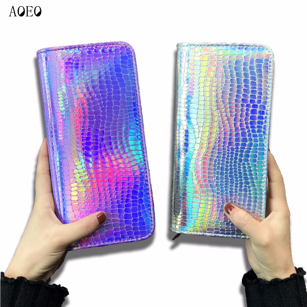 Holographic Rough Purple Wallet with Zipper