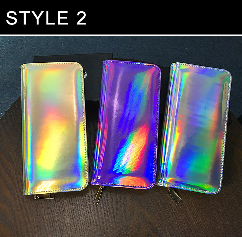 Holographic Shiny Silver Wallet with Zipper