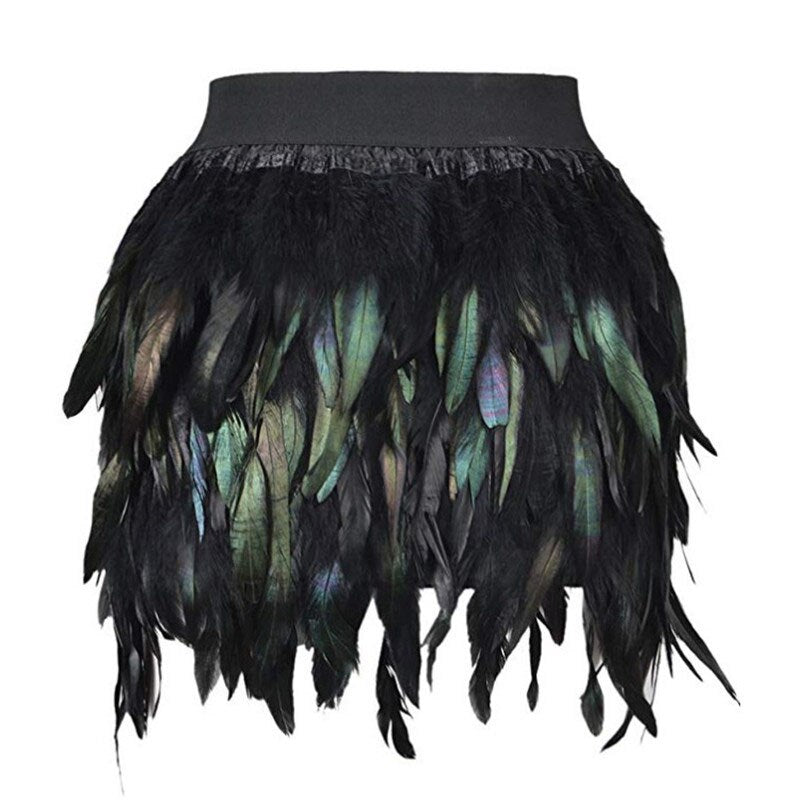 Real Feather Crop Top Fluffy Mini Skirt