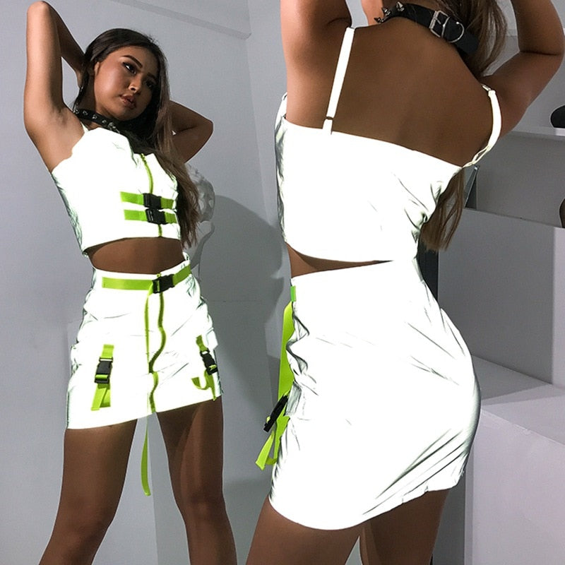 Reflective Crop Top & Skirt Set